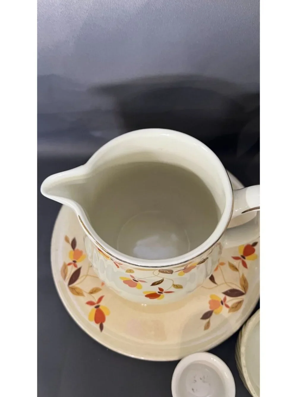 Vintage Hall Autumn Leaf Ceramic Dish Set Creamer & Bowl Set